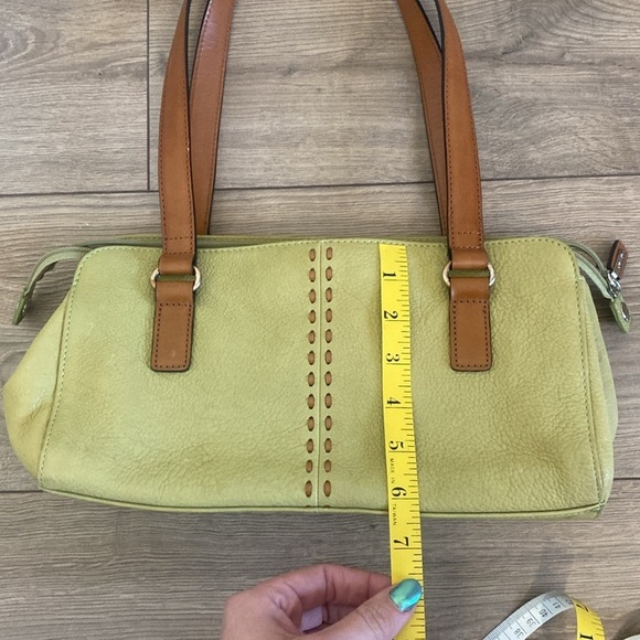 Fossil | Chartreuse Green and Brown Pebbled Leather shoulder bag | Vintage - Picture 12 of 15